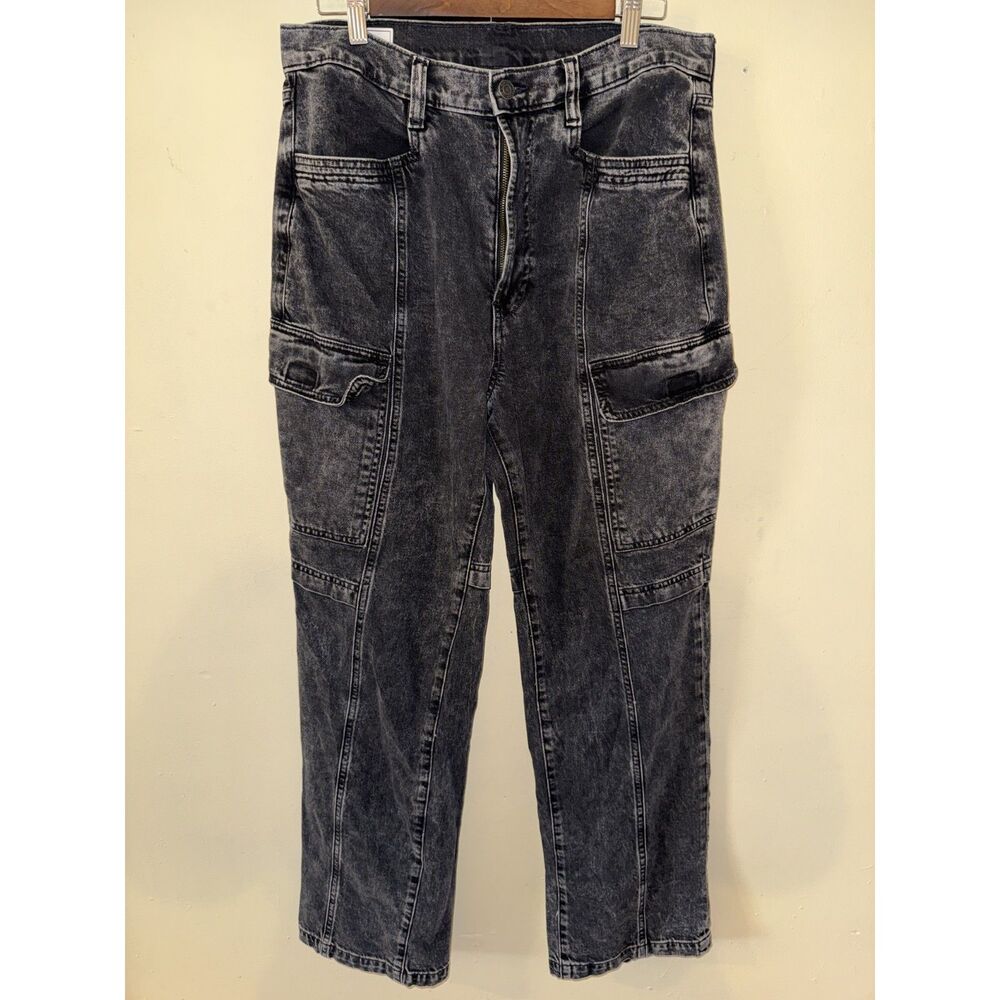 GAP High Rise '90s Loose Cargo Jeans Grey Acid Wash Size 12R / 31